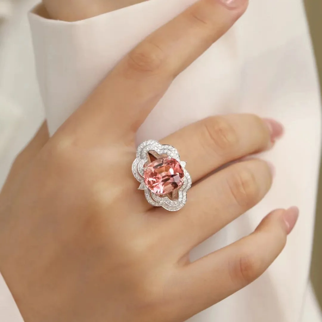 

Sparkling oval pink diamond rings for women high-end silver 925 inlaid diamonds lace ring luxurious and elegant wedding jewelry