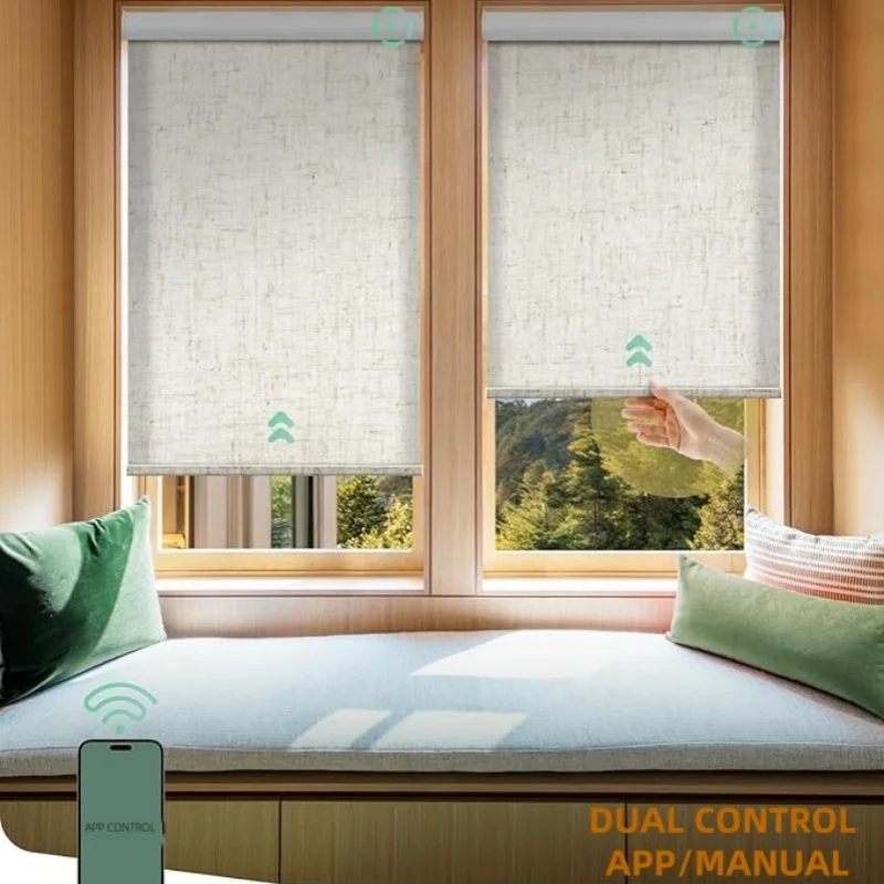 America And Canada Hot Sale New Design Dual Control Automatic Motorized App Pull Down Manual Control Roller Shades For Window