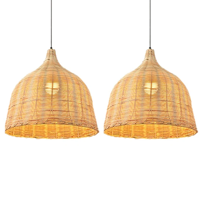 

2X Rattan Lamp Pendant Light Vintage Hanging Lamp Shades E27 Living Room Dining Room Decor Cafe Restaurant Hanglamp(M)