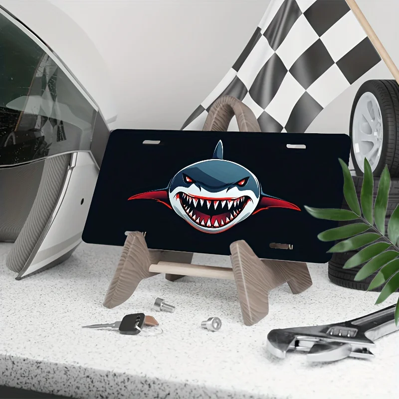 Aggressive Shark Face Aluminum License Plate Cover, 12