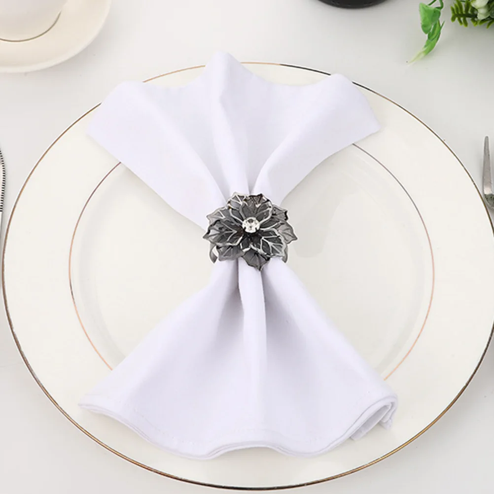 

12Pcs Napkin Rings Black Hotel Buckle Table Dining Holder Decor Flower Shaped Serviette Ring Wedding Valentine Party