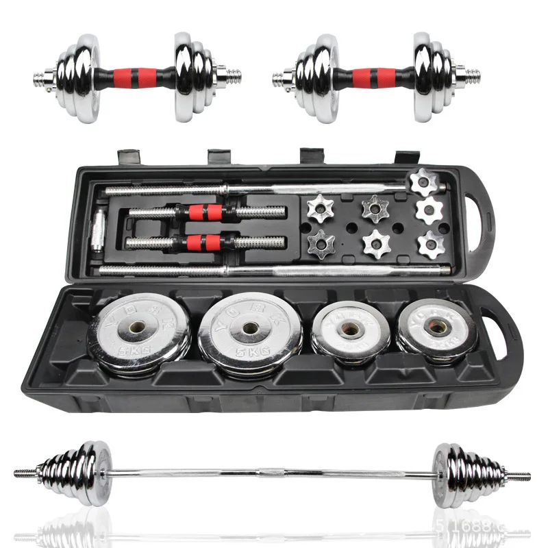 50kg chromed Adjustable free Weight Barbell Dumbbell Set 80/90/100/120lb,home weight lifting Squatting fitness equipment