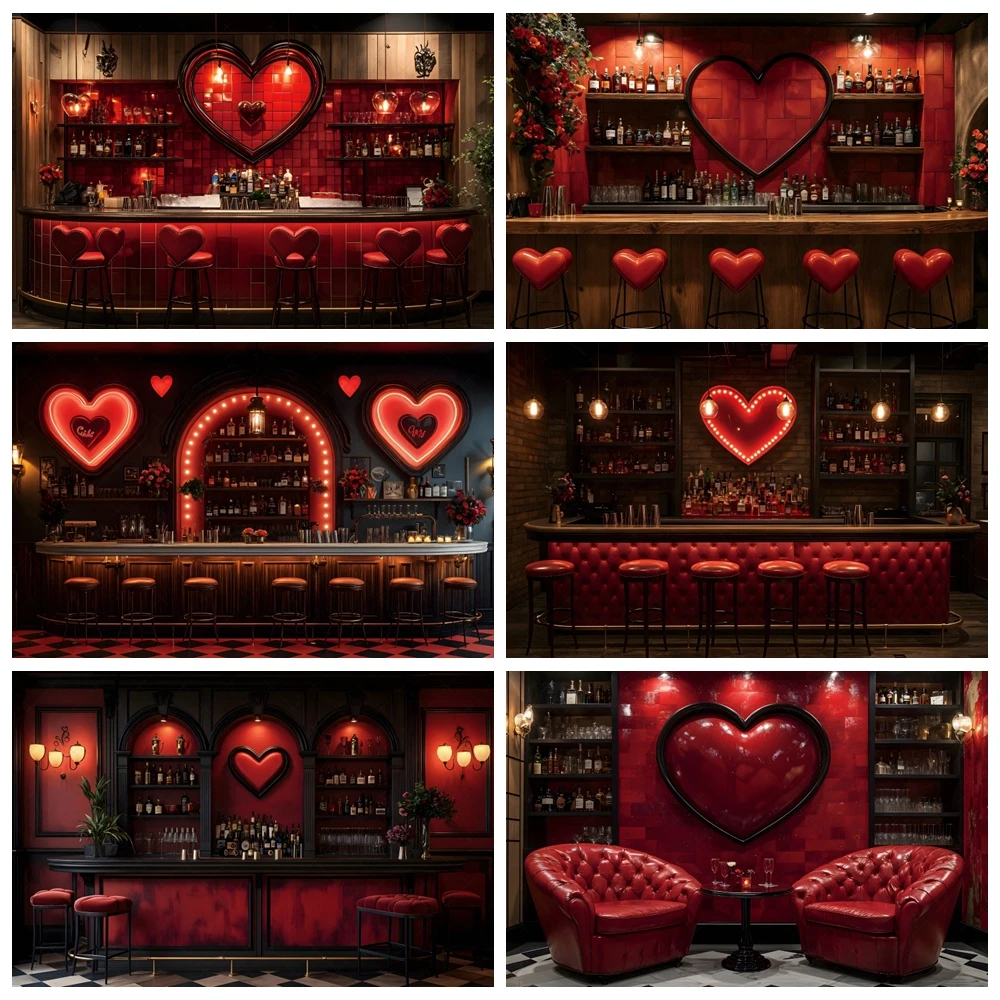 Valentine's Day Valentine's Day Red Sweetheart Shop Bar Wine Love Heart Valentine Couple Portrait Photography Background Decor