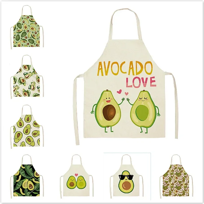 Avocado Tropical Print Cotton Linen Apron Kitchen Women Baking Waist Bib Home Cooking Brief Sleeveless Pinafore 2 Size 68x55cm