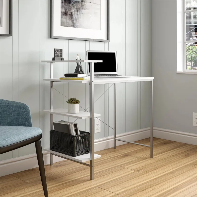 Side Storage Desk - White，Computer Desks，sturdy metal frame，spacious ，36.00 x 21.20 x 36.00