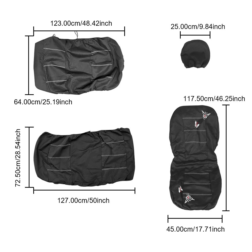 Housses de voiture tapis protéger papillon broderie avant arrière housses de siège de voiture ensemble coussin de protection de siège de voiture 4/9 pièces ensemble