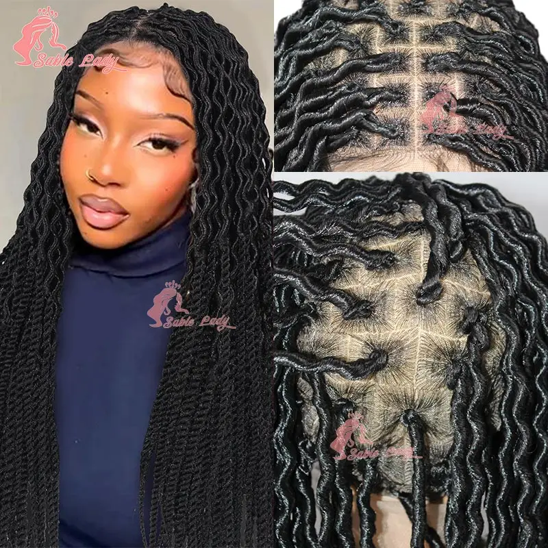 

36inch ﻿Synthetic Full Lace Butterfly Braided Wigs for Black Women Senegalese Twist Braided Wig Knotless Box Goddess Braids Wigs