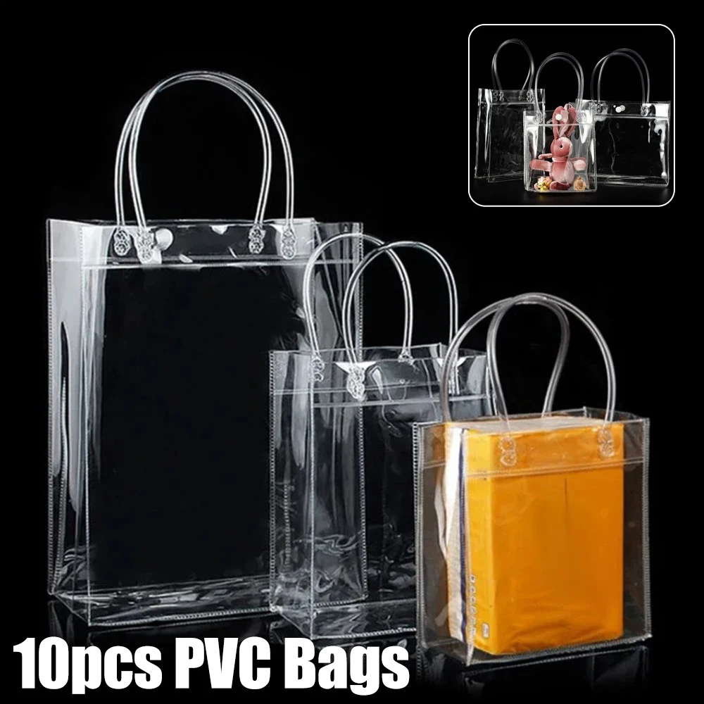 Transparent PVC Gift Tote Packaging Bags with Hand Loop Plastic Handbag Cosmetic Bag 10pcs Set Dulceros Пакетики Для Упаковки