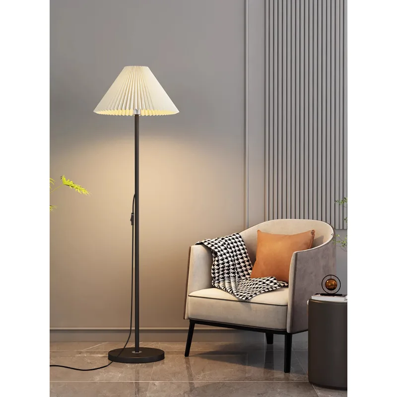 

Vintage Pleated Lamp Shade E27 Led Bedroom Bedside Lamp Living Room Floor Lamps Sofa Side Standing Light Ambient Lighting