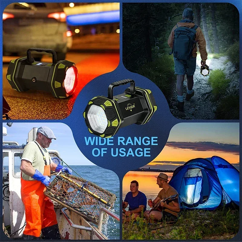 Draagbare Camping Lantaarn Oplaadbare Dubbele Kop Led Zoeklicht Buiten Waterdicht Super Felle Zaklamp Noodwerk Lamp