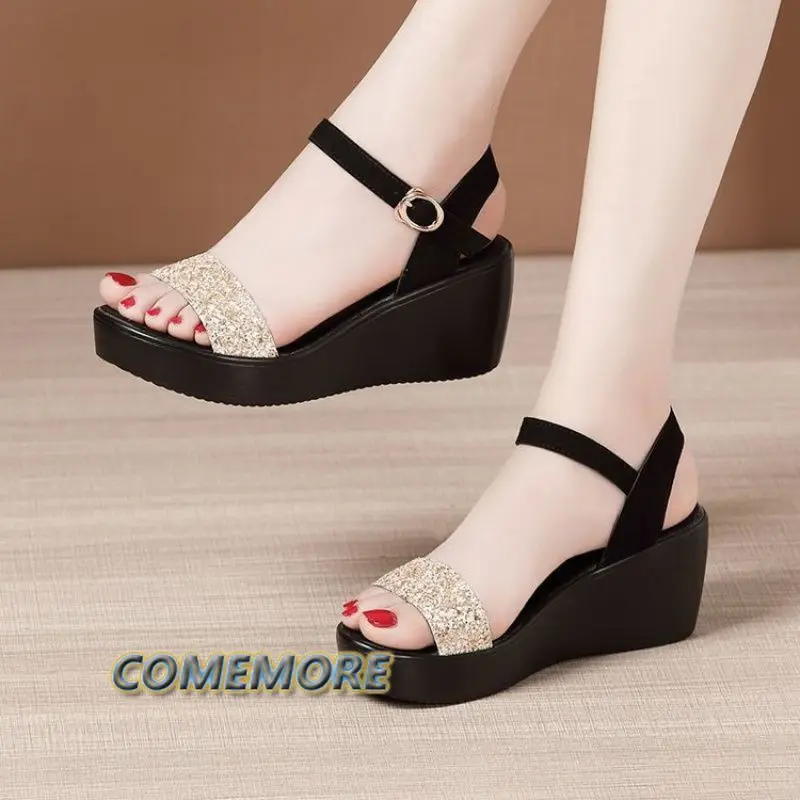 Summer Women Sandals Wedges Platform Fashion Fish Mouth Rome White Black Woman Shoes Elegant Ladies Thick Sole Casual Plus Size