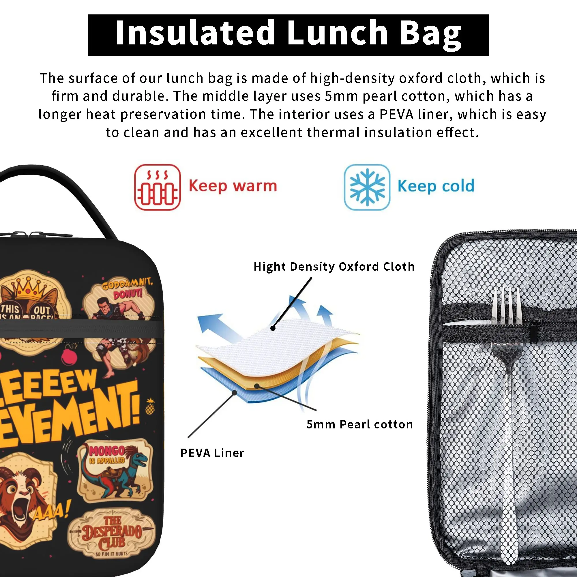Dungeon Crawler Carl Lunchtasche für Damen, bedruckte Lunchbox, Schulkühltasche, tragbare, wasserdichte Thermo-Tragetasche mit Reißverschluss – Detail 5