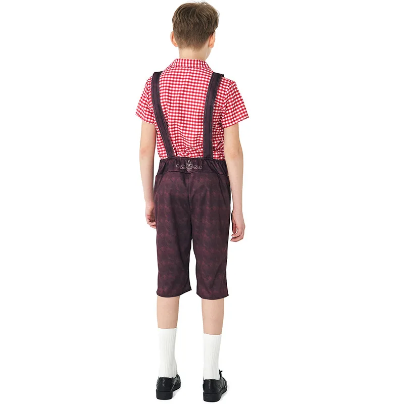 New Boy Oktoberfest Costume Traditional National Plaid Shirt Lederhosen With Socks Cosplay Carnival Fancy Party Dress