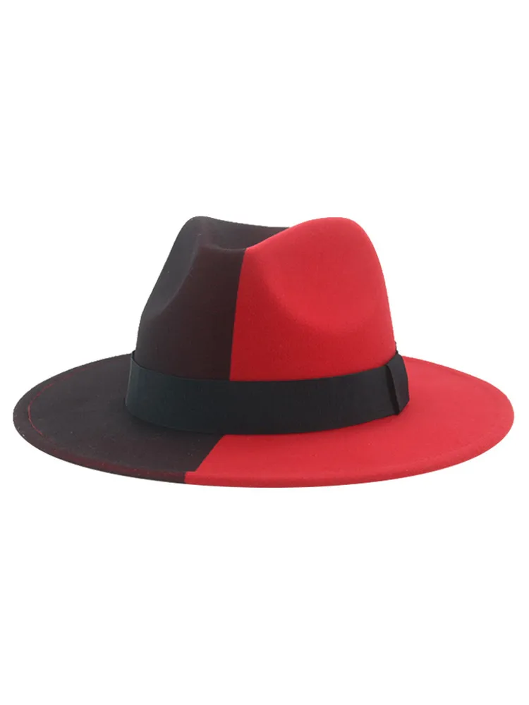 Kapelusz Fedoras Kapelusze Zimowe Kobiety Patchwork Filcowe Czapki Mężczyźni Fedora Czerwony Czarny Nowa Moda Luksusowe Czapki dla Mężczyzn Sombreros De Mujer Gorros — zdjęcie 2