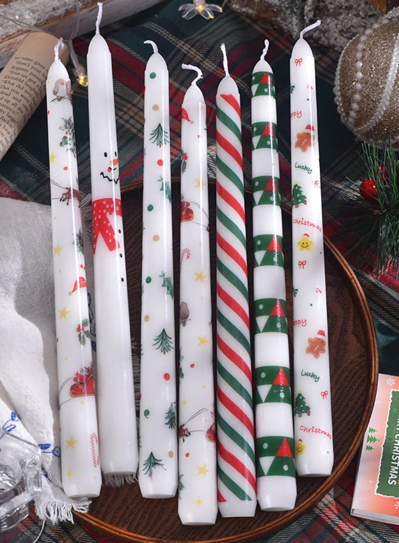 25 سنتيمتر عيد الميلاد مطبوعة طويلة الجذعية شمعة عيد الميلاد ديكور المنزل شمعة الزفاف وعطلة حفلة الحلي هدية شمعة دخاني