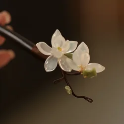 Chinese Vintage Wooden Hair Stick Step Shake Tassel Women's Ancient Hanfu Hair Accessories Orchid Hairpin Hairpin