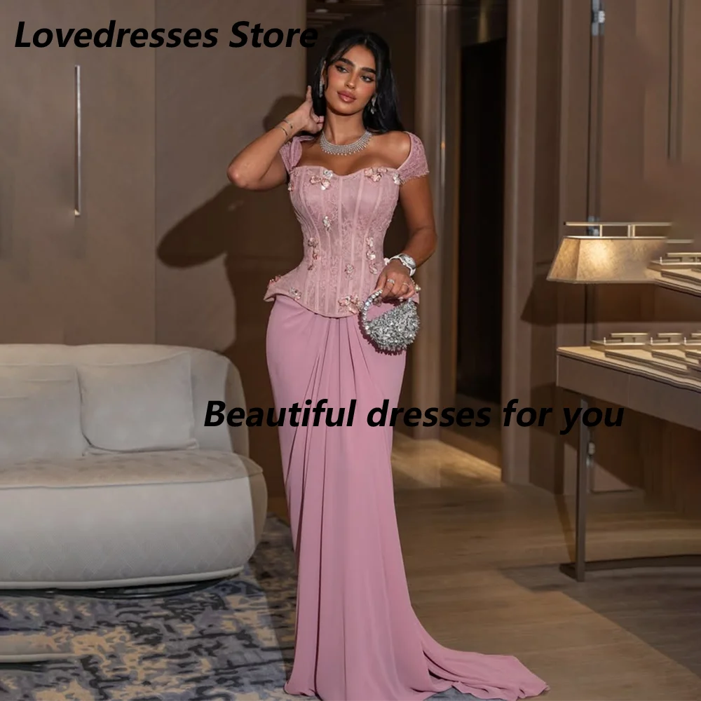 

Pink Prom Dresses for Women Off Shoulder Sweetheart Neck Straight Evening Gowns Pleated Chiffon Long Party Dress Customized
