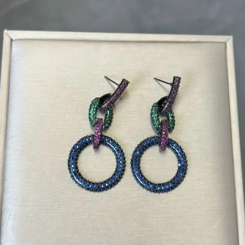 Bilincolor Trendy Punk Chain Royal Blue Circle Earring for Women