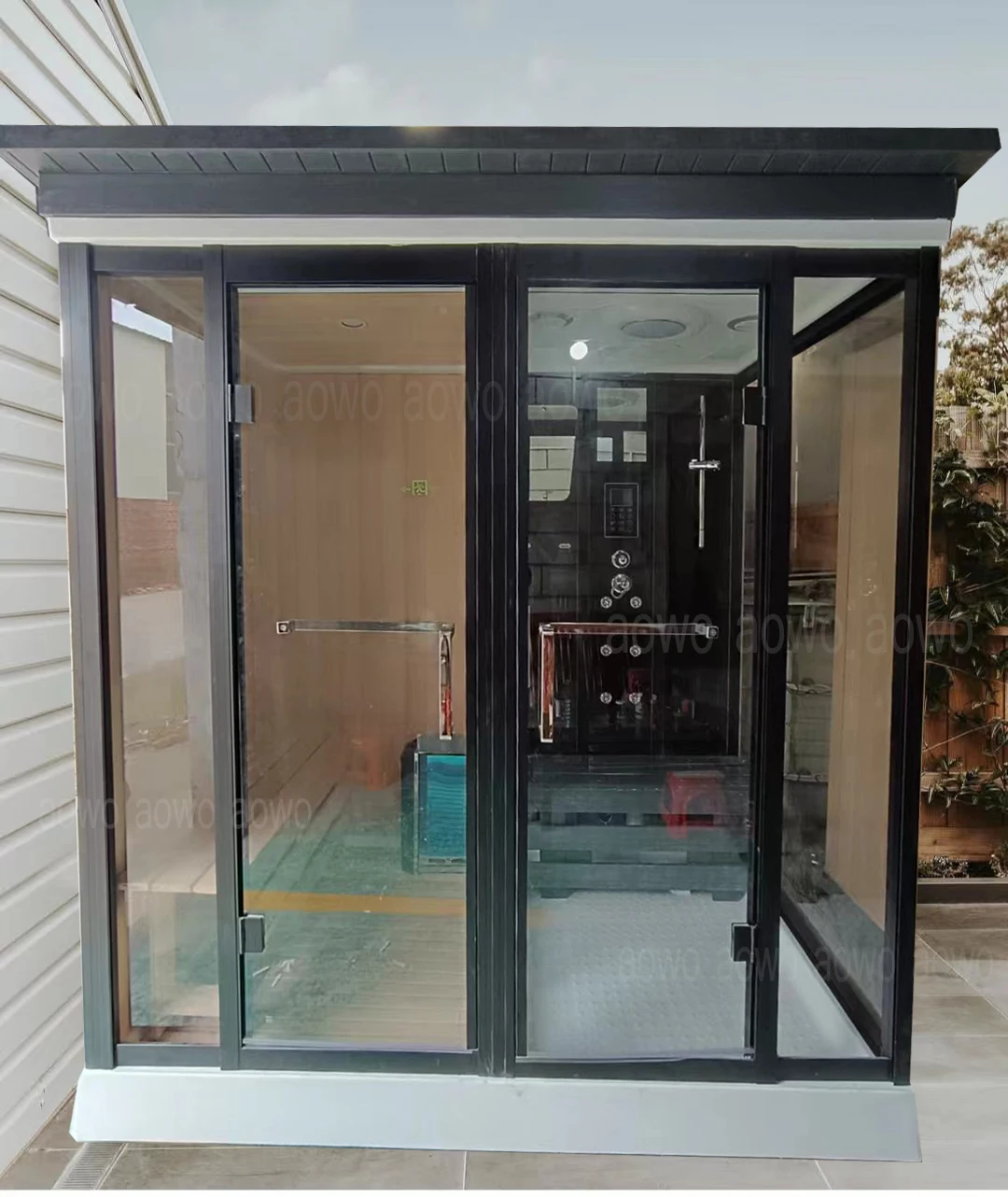 

Outdoor Sauna And Wet Steam Shower Combined Cabin Garden Place Ground Human Infrared Sauna Bath Spa Massage Jet Hand Shower