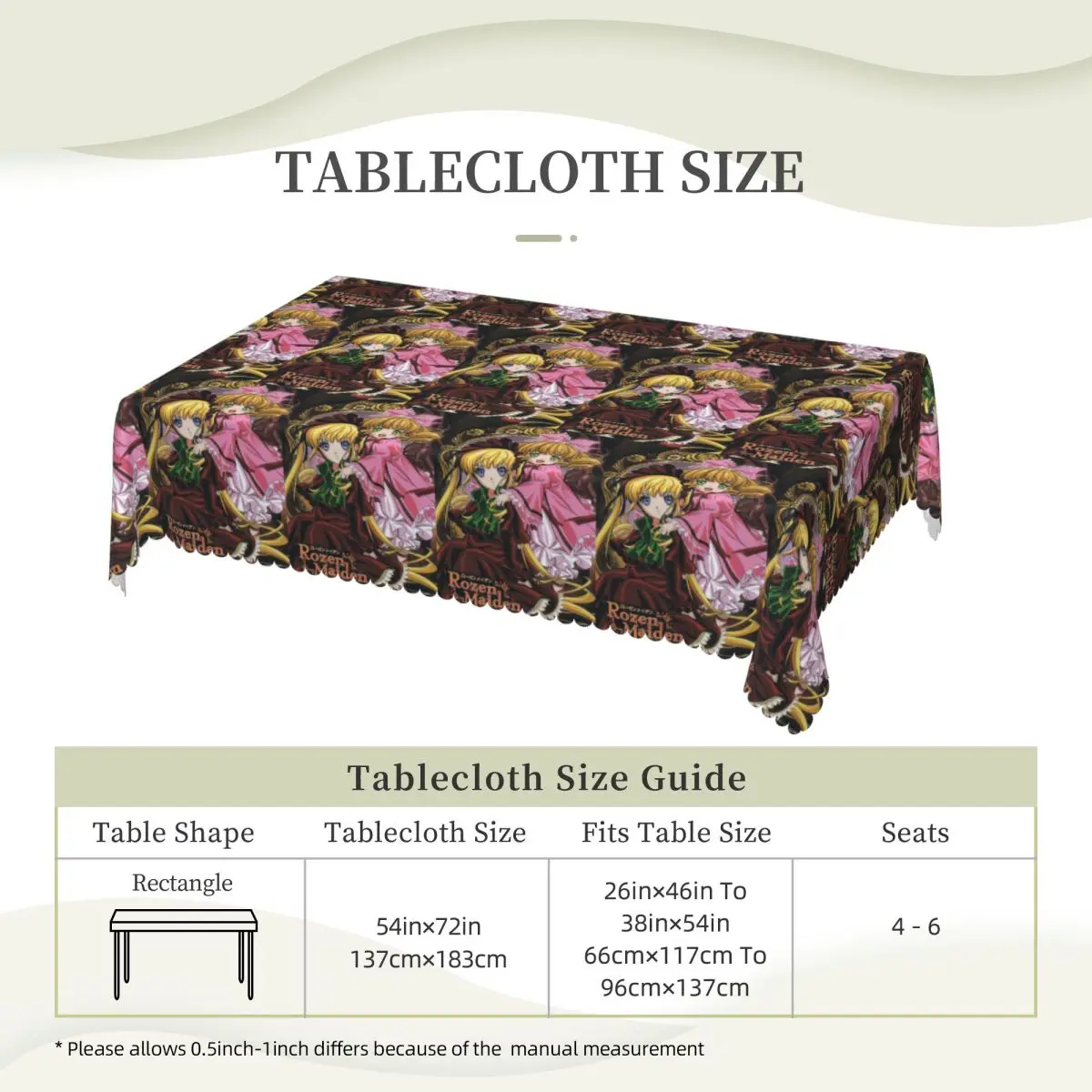 Romantic Anime Rozen Maiden Wantage Tablecloth Restaurant Kitchen Rectangular Tablecloth Festival Outdoor Dining Table Cover