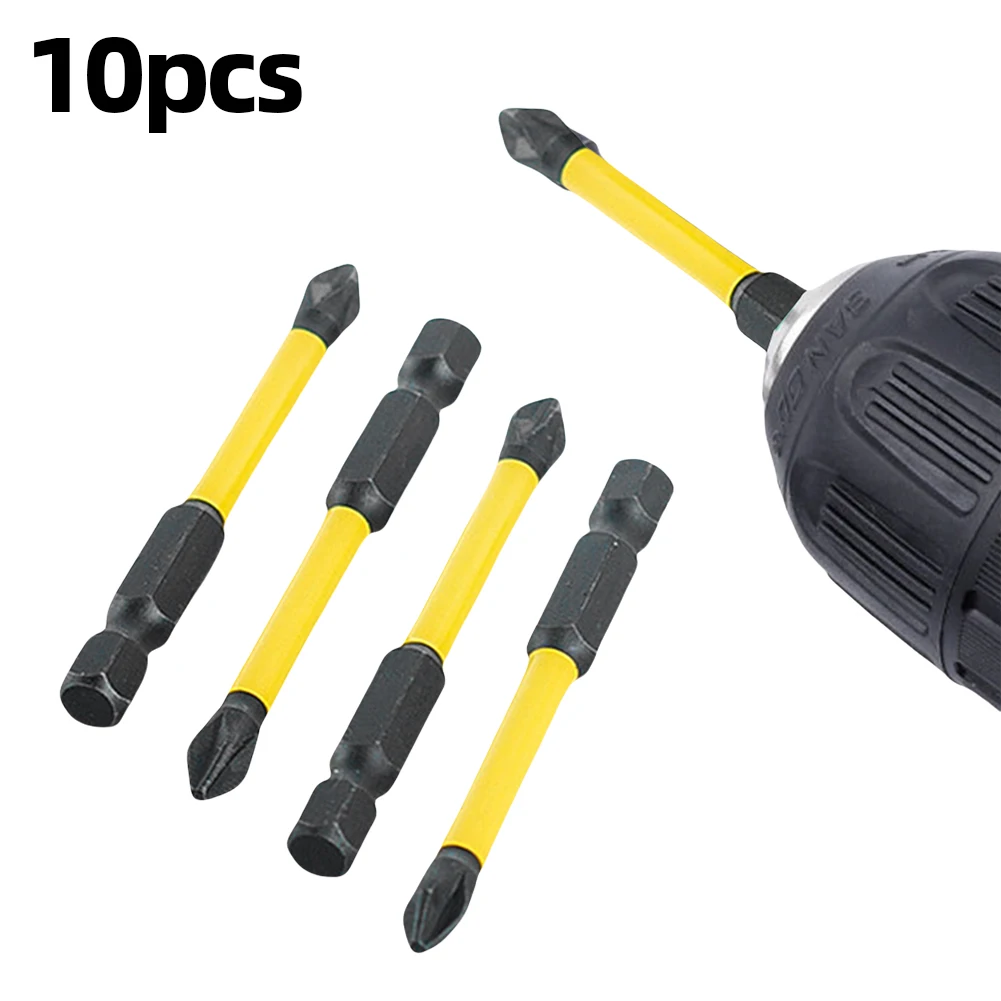 10Pcs 65mm Shock-Proof Double Head Screwdriver Bit Set Hex Shank Impact Drill Bit Cross Bits Set Flat Cross Head Hand Tools