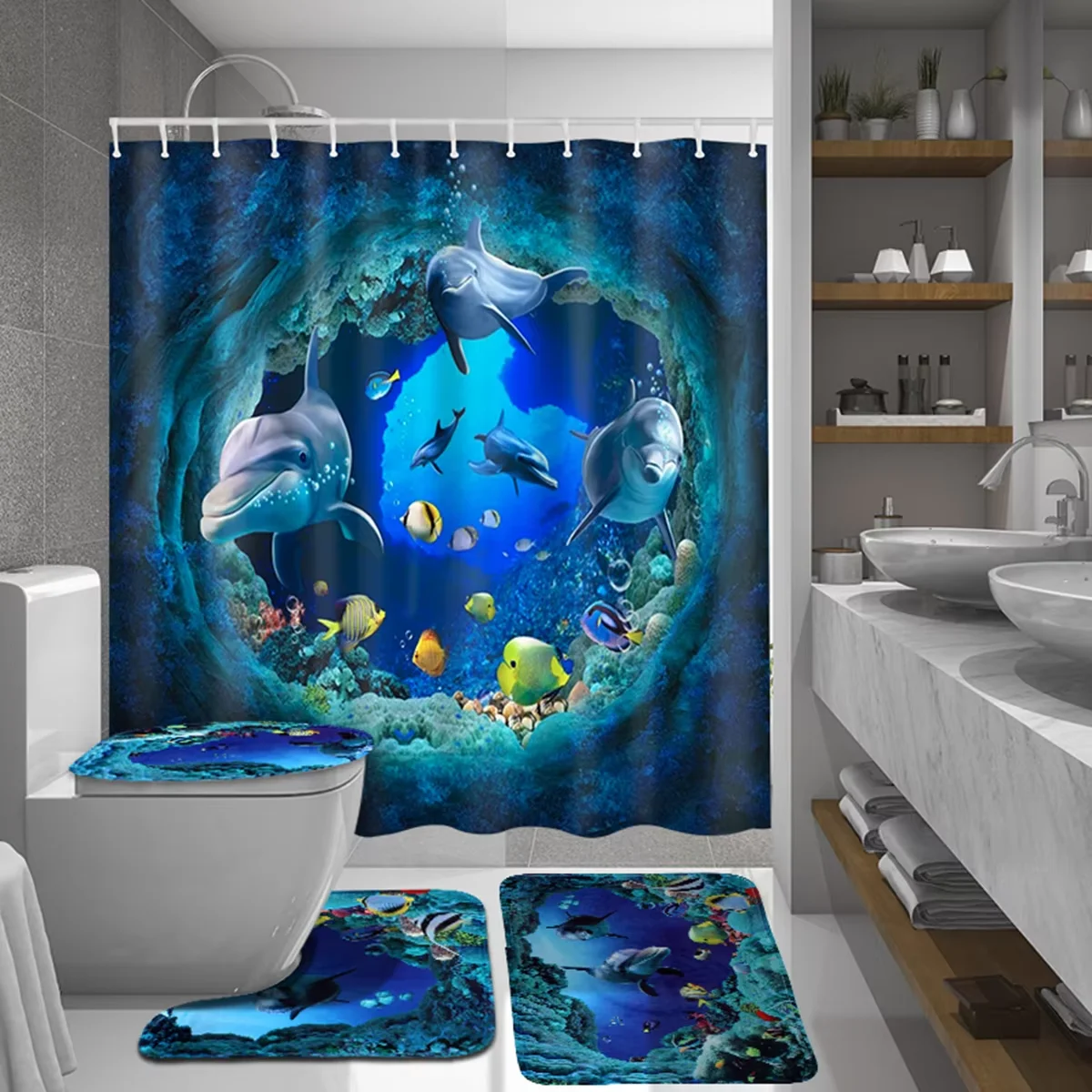

Водонепроницаемый шторка для ванной комнаты Dream Starry Sky, 12 крючков, нескользящий коврик для ванной, чехол для сиденья унитаза