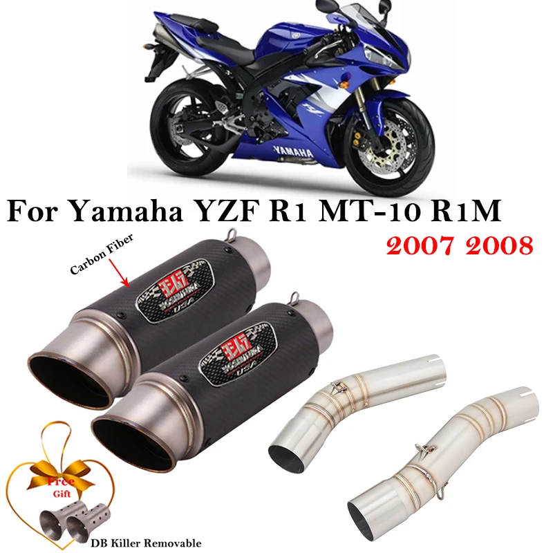 Slip On For Yamaha YZF R1 MT-10 R1M 2007 2008 Motorcycle Exhaust Escape Moto Modified Carbon Fiber Muffler 50.8mm Mid Link Pipe