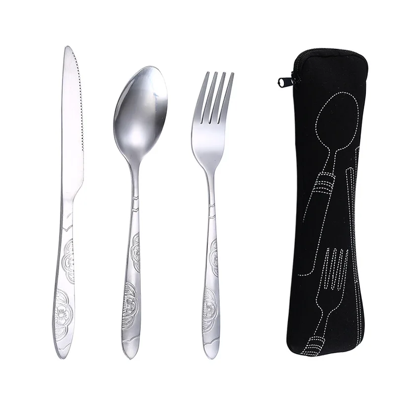 Picnic Set Tableware Washable with Zipper Travel Cutlery Kit Case Portable Pouch for Dinner Household Tool Travel Camping Spoon