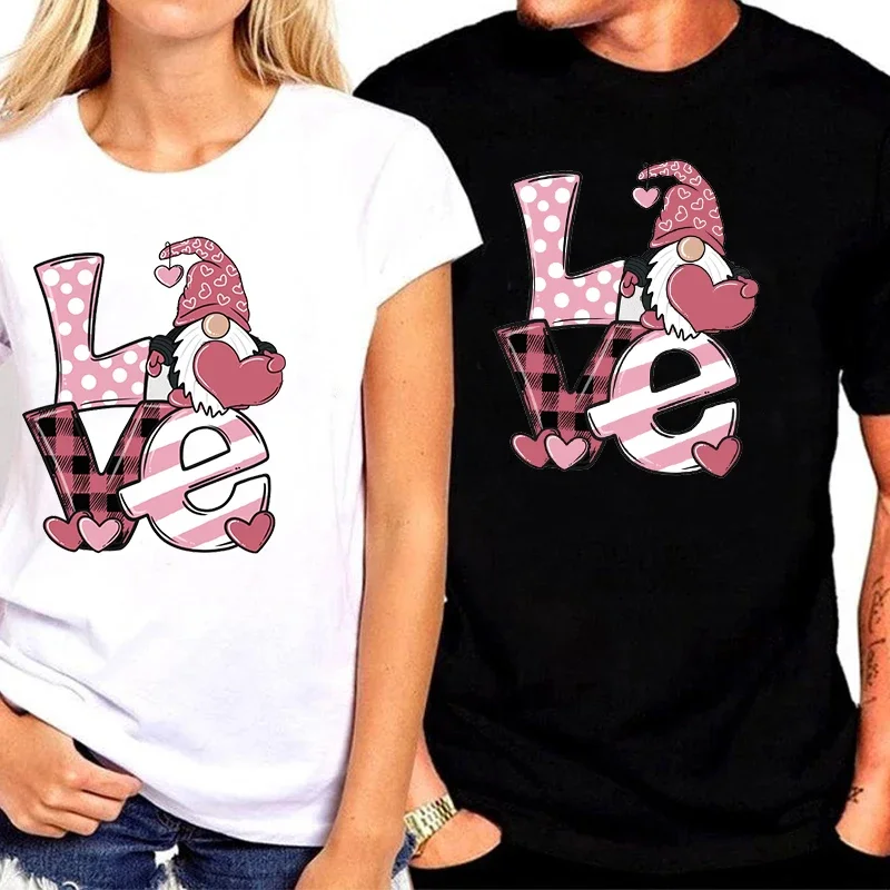 

Valentine Gnome Shirt Gifts for Her Leopard Love Shirts Love Gnome Tee Valentines Day Tops Couple T Shirt Women m