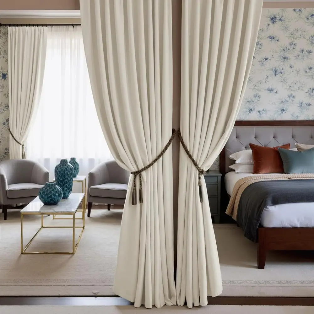 Luxuriöse Vorhänge aus elfenbeinfarbenem Samt, 120 lang, 52-breit, raumverdunkelnd, wärmeisoliert, geeignet für Schlafzimmer und Wohnzimmer