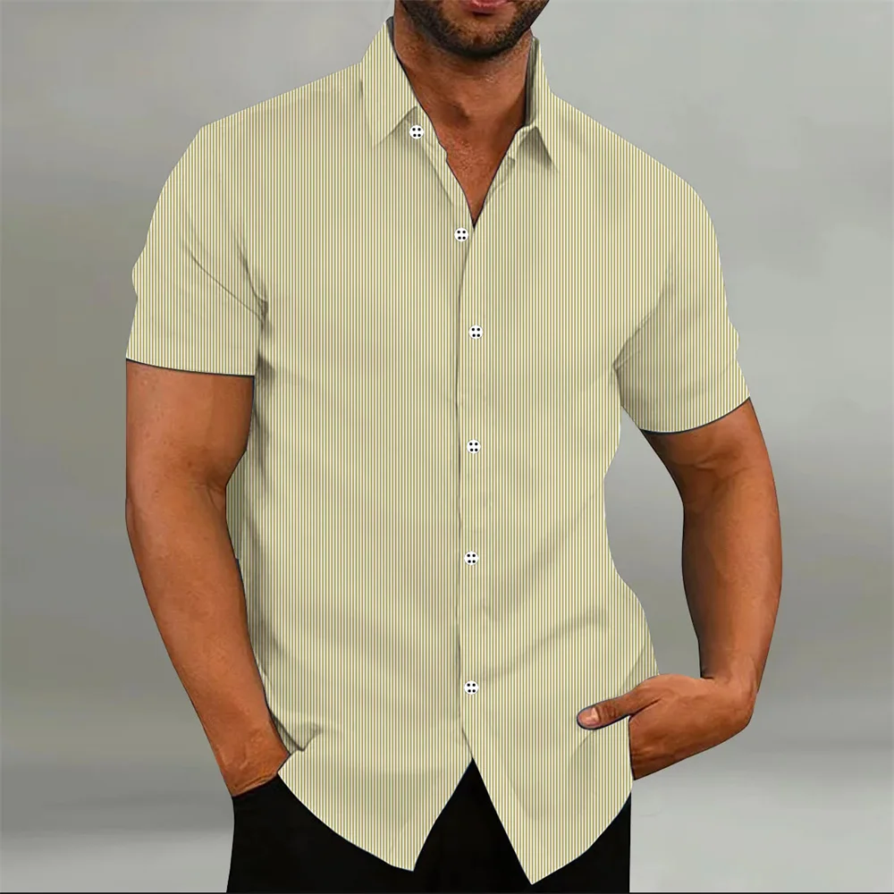 Men's Fashion Loose Striped Shirt 9 Color Shirt Casual Breathable Lapel Button Short Sleeve Shirt Top Comfortable Soft Fabric