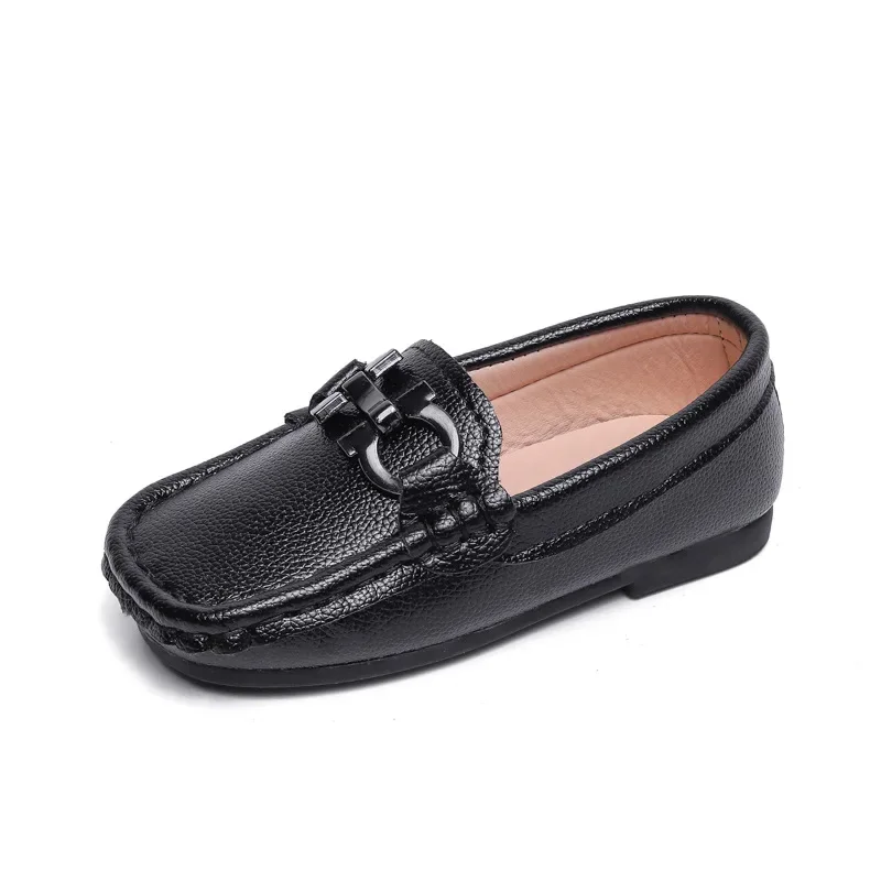 Mocassins en cuir à enfiler pour garçons, baskets décontractées pour enfants, chaussures plates pour tout-petits, équipement en métal, formel, doux