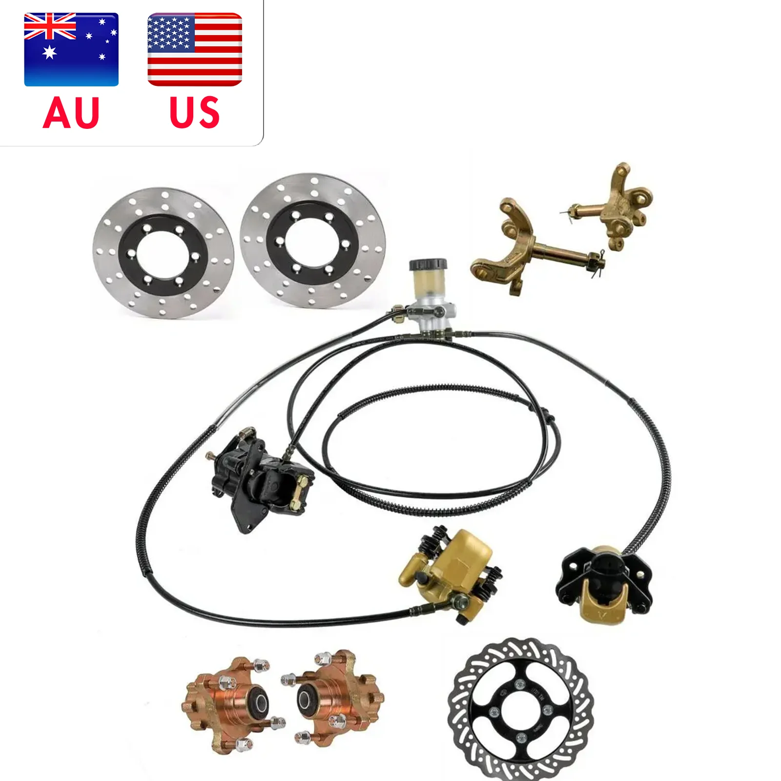 

Go Kart Hydraulic Twin Brake Caliper Front Steering Spindle 4 Stud Wheel Hub Brake Disc Rotor Kit for Quad Dirt Bike ATV Buggy