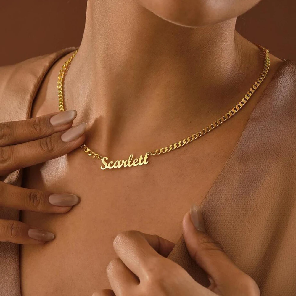 

Customized Name Necklace, Personalized Fashion Stainless Steel Cuban Chain Pendant, Women's Jewelry, Mother's Day Gift