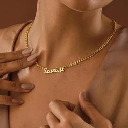Customized Name Necklace, Personalized Fashion Stainless Steel Cuban Chain Pendant, Women's Jewelry, Mother's Day Gift