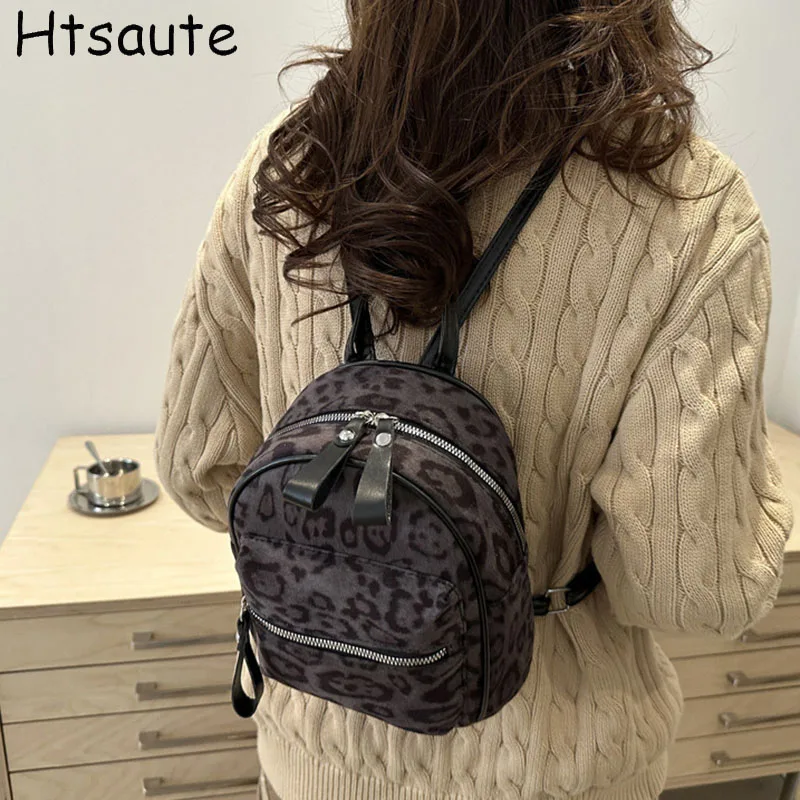 

Mini Backpacks For Women Leopard Printed College Book Bag Multi-function Mini Daypack for leisure Travel Simple Female Backpacks