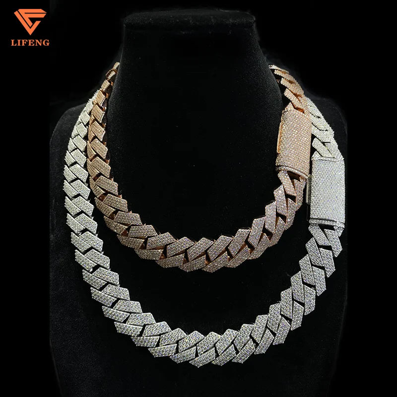 Fine jewelry VVS Moissanite custom Hip-hop ice out cuban chain Sparkling Rose gold 18mm necklace for men