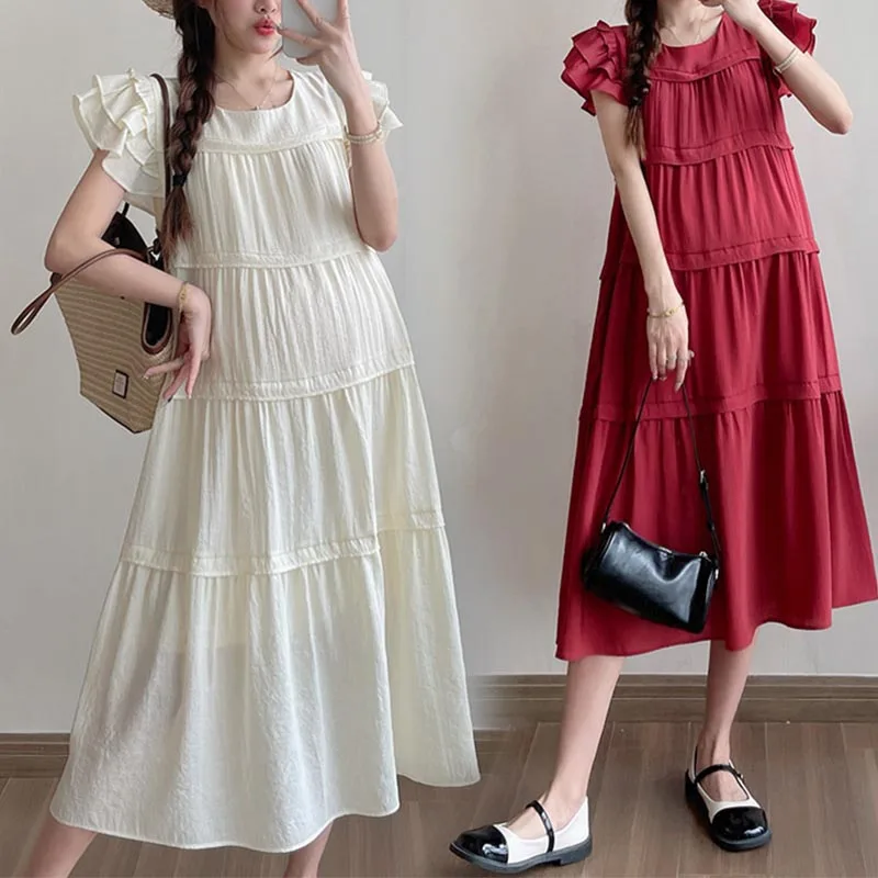 Maternity French Style Sweetheart Cake Dress For Summer New Fresh Fairy Pregnancy Clothes V-Neck Knee-Length Pregnant Dress