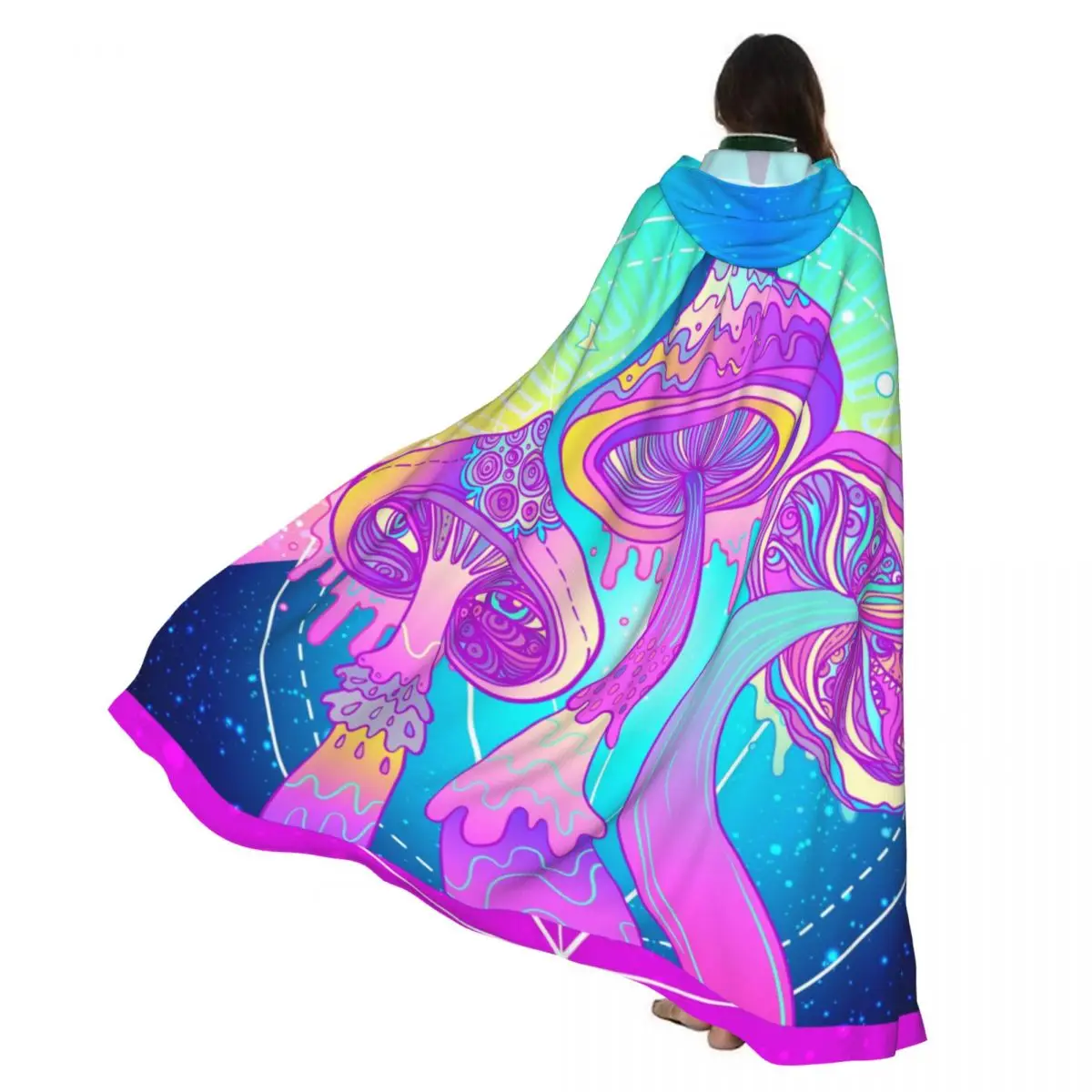 

Взрослый Хэллоуин Волшебные Грибы С Сакральной Геометрией Плащ Накидка С Капюшоном Средневековый Костюм Полная Длина Платье Пальто