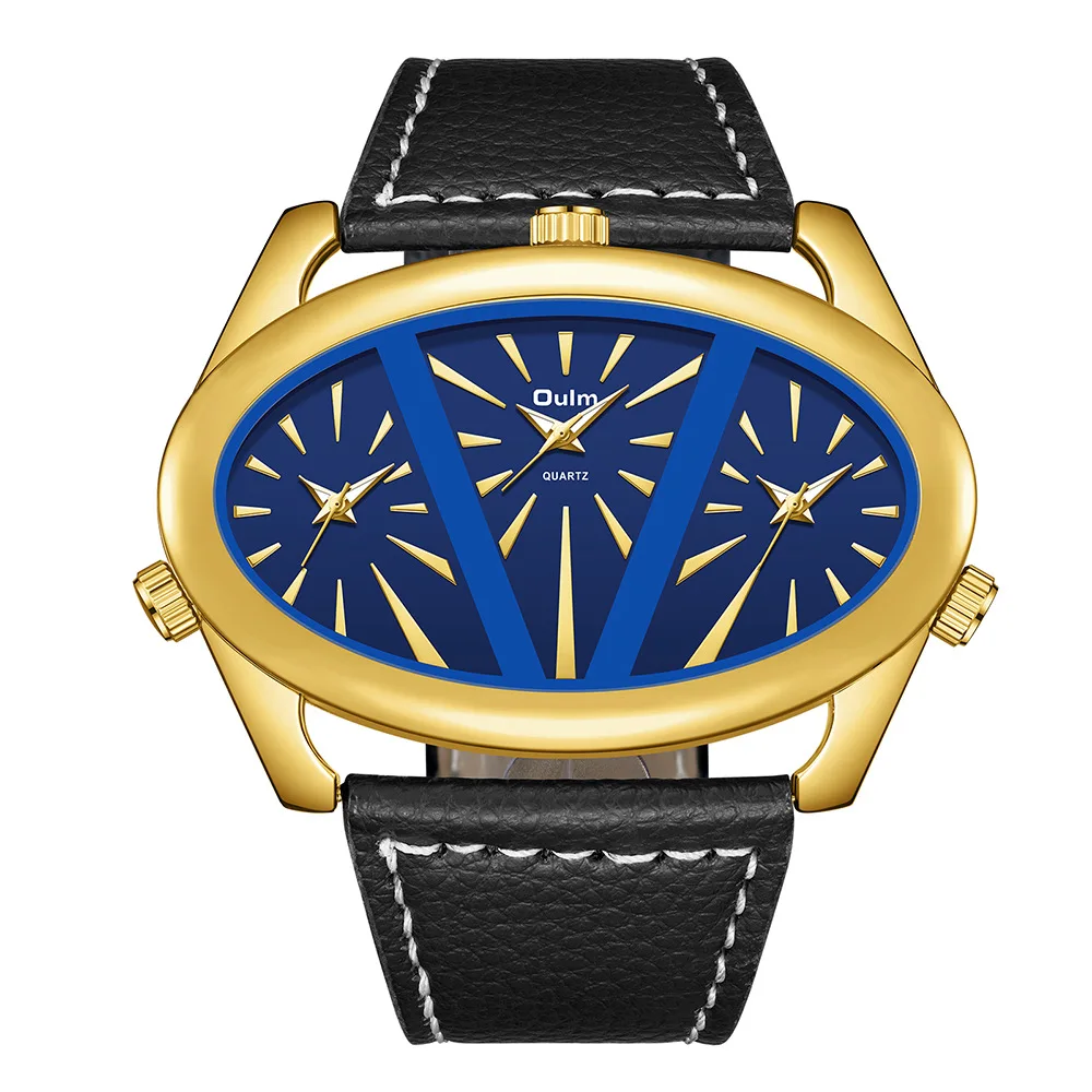 Oulm Brand Men's Watch Mens Quartz Casual Leather Strap Wristwatch Sports Man Multi-Time Zone Military Male Watch Clock Relogios