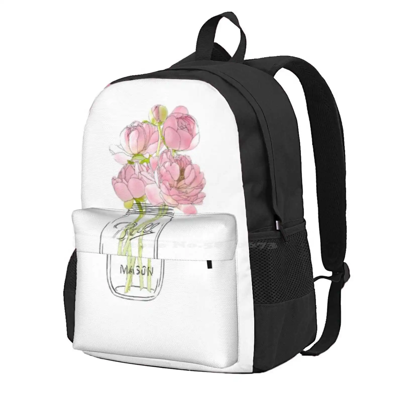 Flowers In Mason Jar Hot Sale Schoolbag Backpack Fashion Bags Jar Mason Trending Floral Cute Pink Peony Flowers Farmhouse