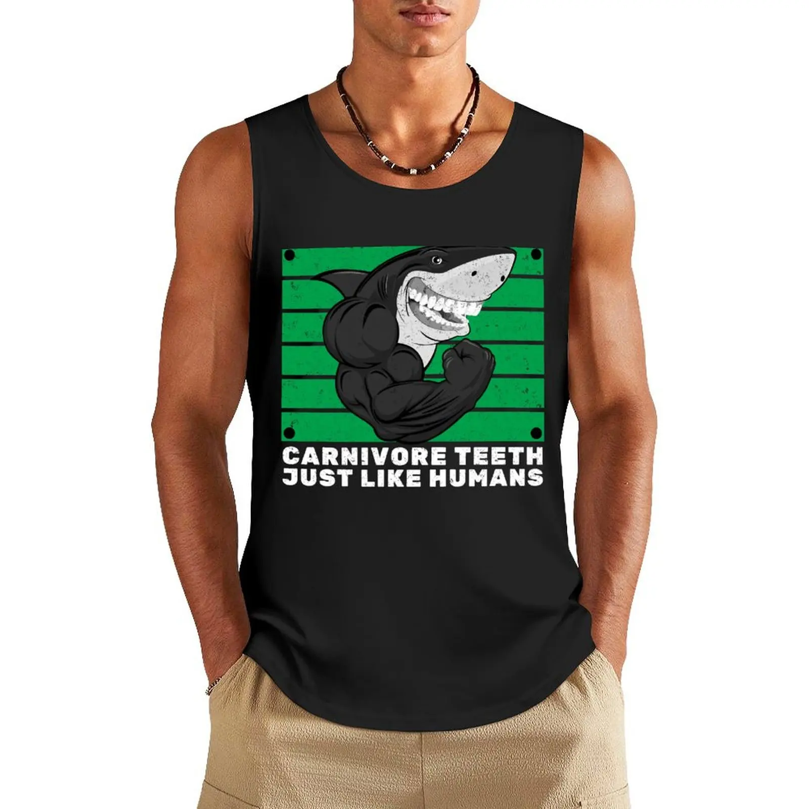 

When sharks evolve carnivore teeth just like humans Funny Shark Memes Funny shark pictures shark with human teeth funny Tank Top