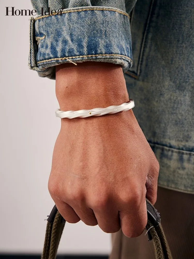 

Высокое качество ювелирных изделий матовый браслет из чистого серебра мужская мода классический дизайнер ручной работы стерлингового серебра открывающийся браслет-манжета