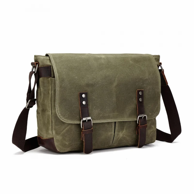 

Trendy thick canvas fashionable shoulder bag, wild horse leather waxed briefcase, waterproof and unique crossbody bag messenger