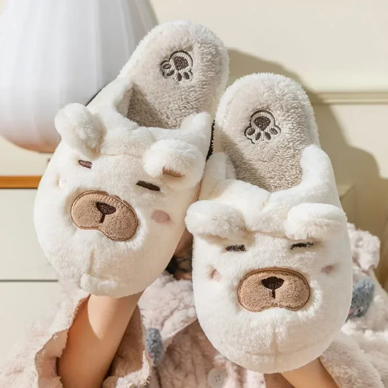 Warm Slipper House Cartoon Teddy Bear Womens Winter Plush Contton Indoor Funny Fuzzy Floor Home Room Shoes Flat Female Men Male