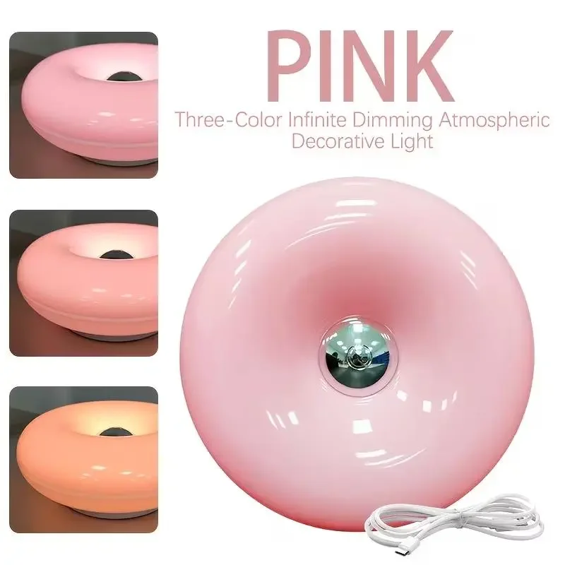 2026 New Style Lighting LED Table Lamp Modern Orange Donut Touch Light with Touch Switch Adjustable Brightness & Color Temperature USB Rechargeable for Bedroom Desk or Ambient Decor Playful Design