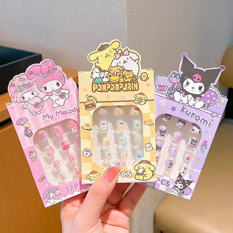 12 قطعة سلسلة سانريو للأطفال أظافر وهمية جميلة للأطفال ملصقات أظافر رائعة لطيف كورومي بلدي ميلودي اضغط على الأظافر #1