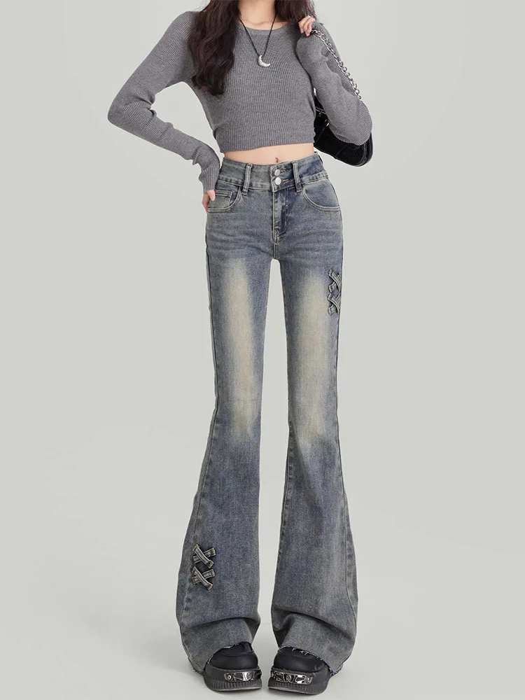 High Waist Bell Bot Jeans Women's Thin Straight Leg Jeans Summer Casual Wear Resistant Denim Fabric Micro Flared Trousers