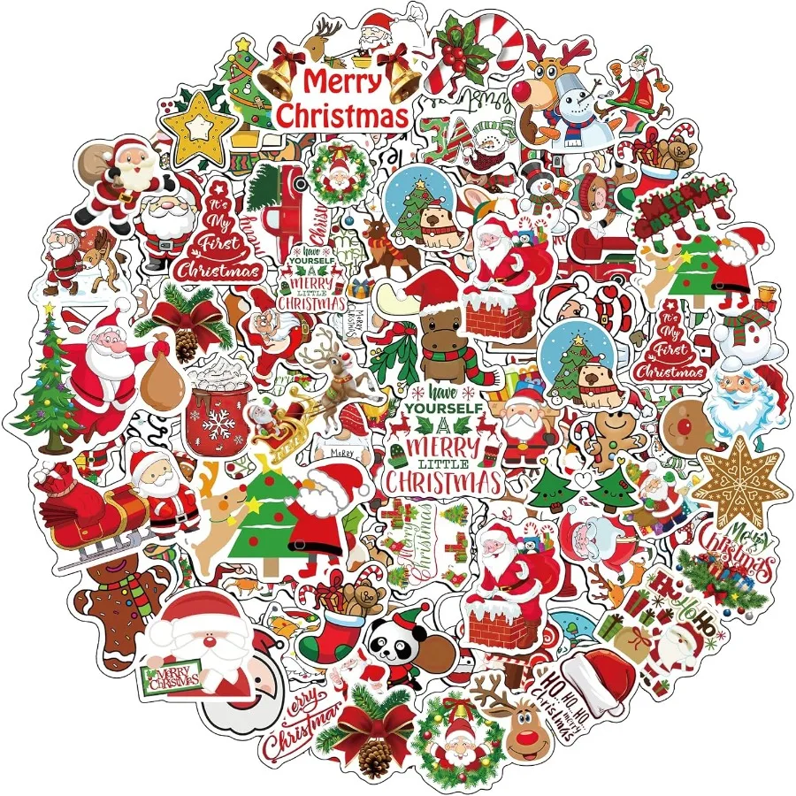 100 قطعة من ملصقات عيد الميلاد لـ: ملصق رجل الثلج المقاوم للماء من الفينيل سانتا كلوز لحفلات عيد الميلاد المفضلة لتخزين المواد #1