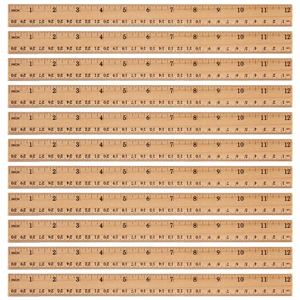 

30 Pcs Wooden Ruler Measure Straight Measuring with Inches and Centimeters Double Scale School